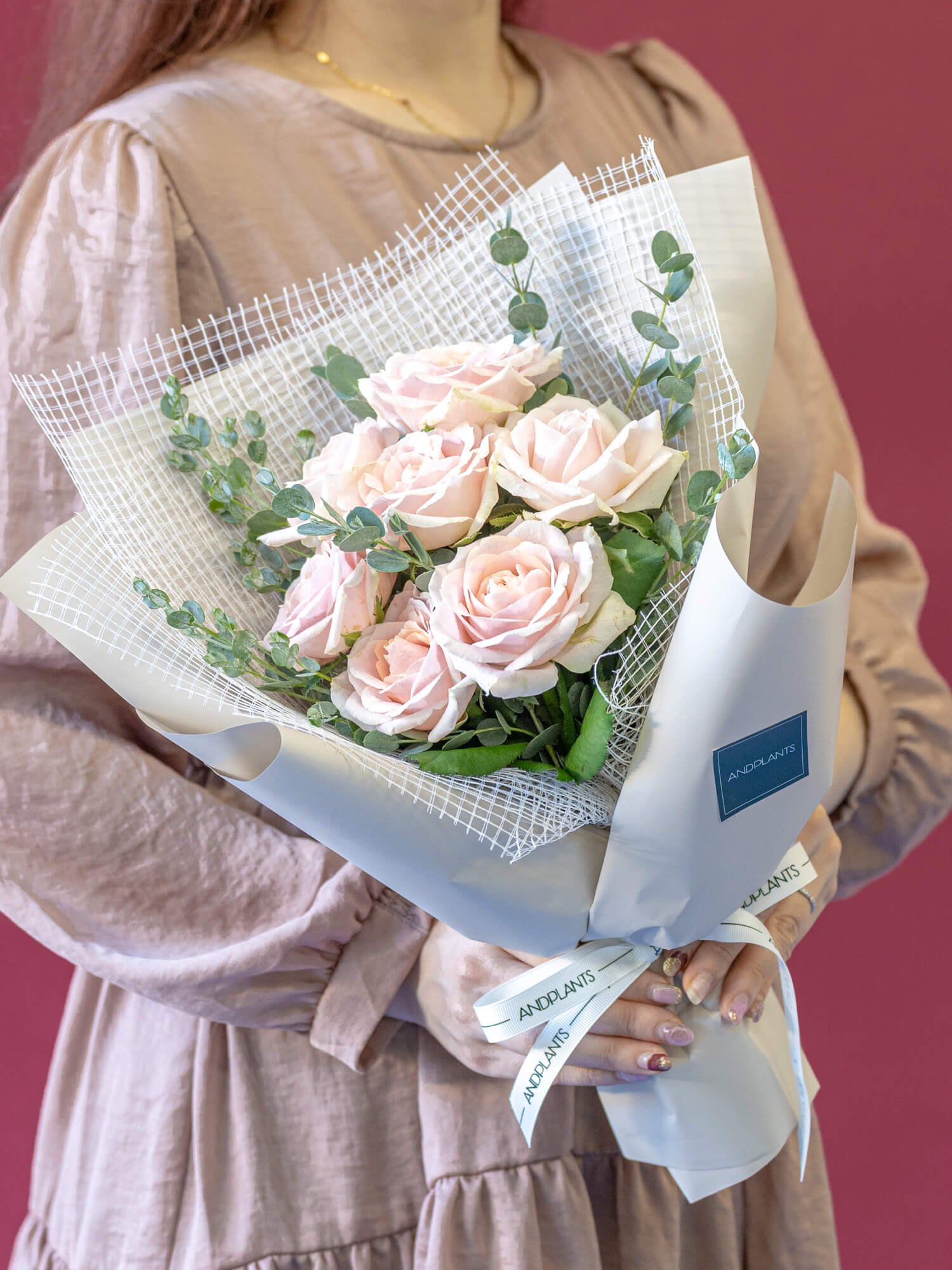 バラの花束 7本 - ピンク -