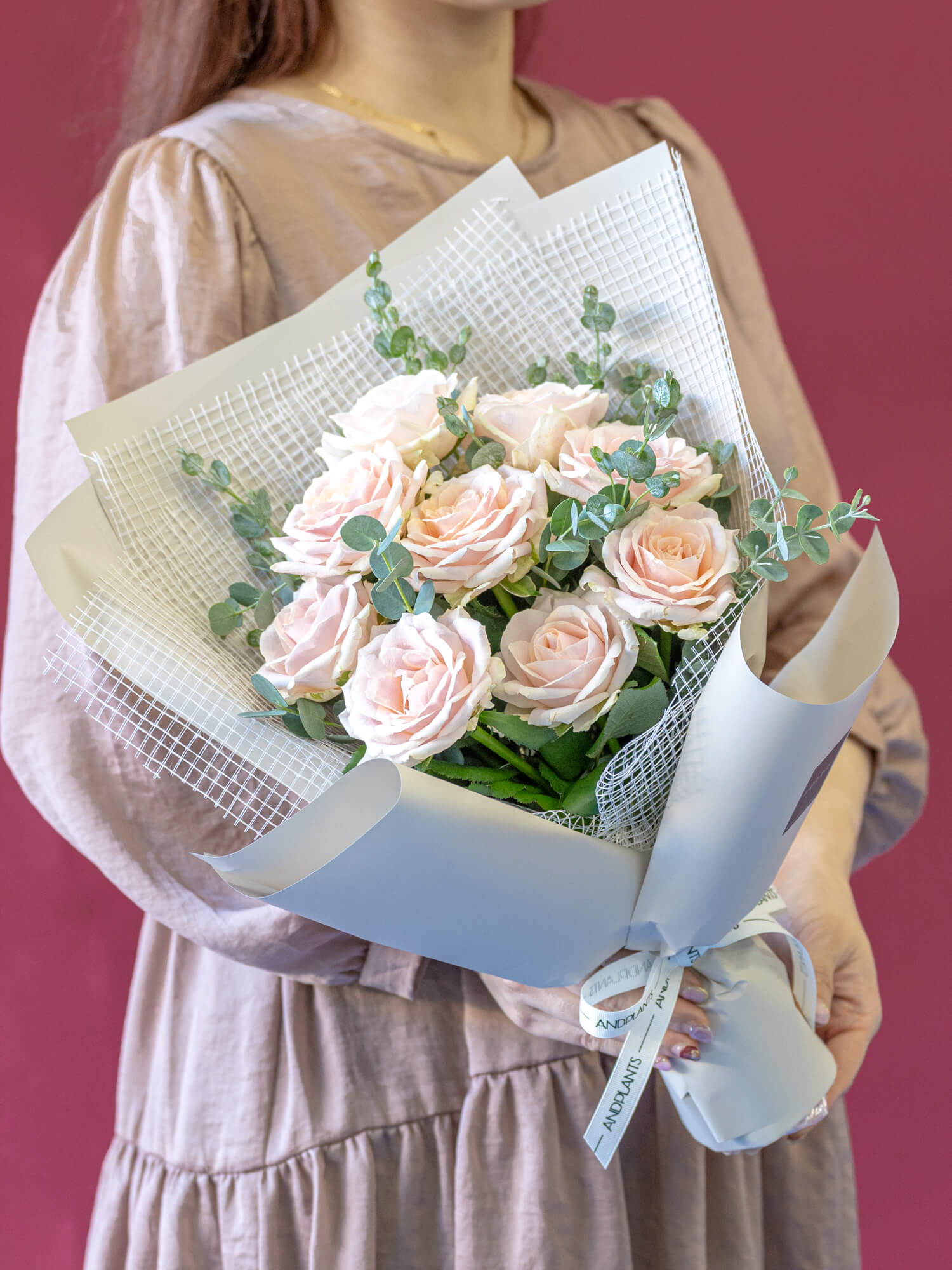 バラの花束 9本 - ピンク -