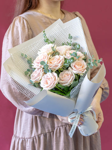 バラの花束 9本 - ピンク -