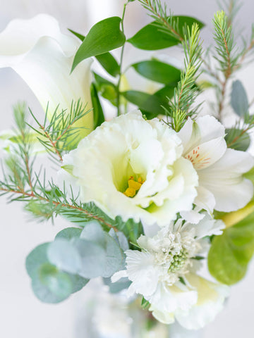 蝶結び フルーツギフトカード と季節の花束 S グリーン&ホワイトのセット