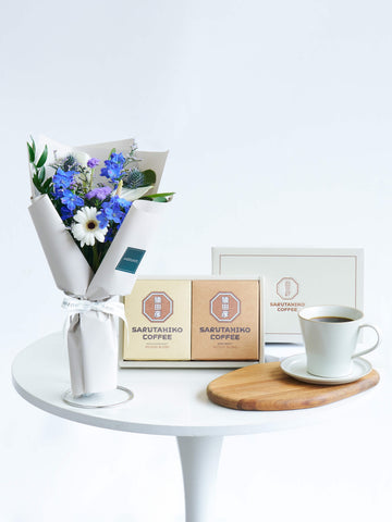 猿田彦珈琲 ドリップバッグコーヒーギフト6袋と季節の花束S ブルーのセット