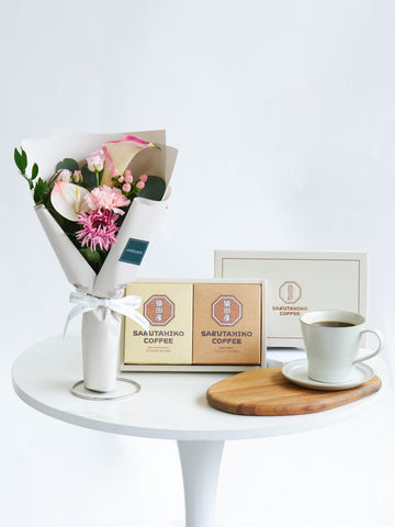 猿田彦珈琲 ドリップバッグコーヒーギフト6袋と季節の花束S ピンクのセット