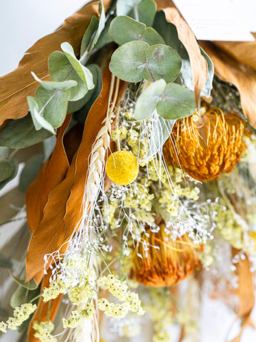 【壁に掛ける】ドライフラワーのスワッグ - イエロー -