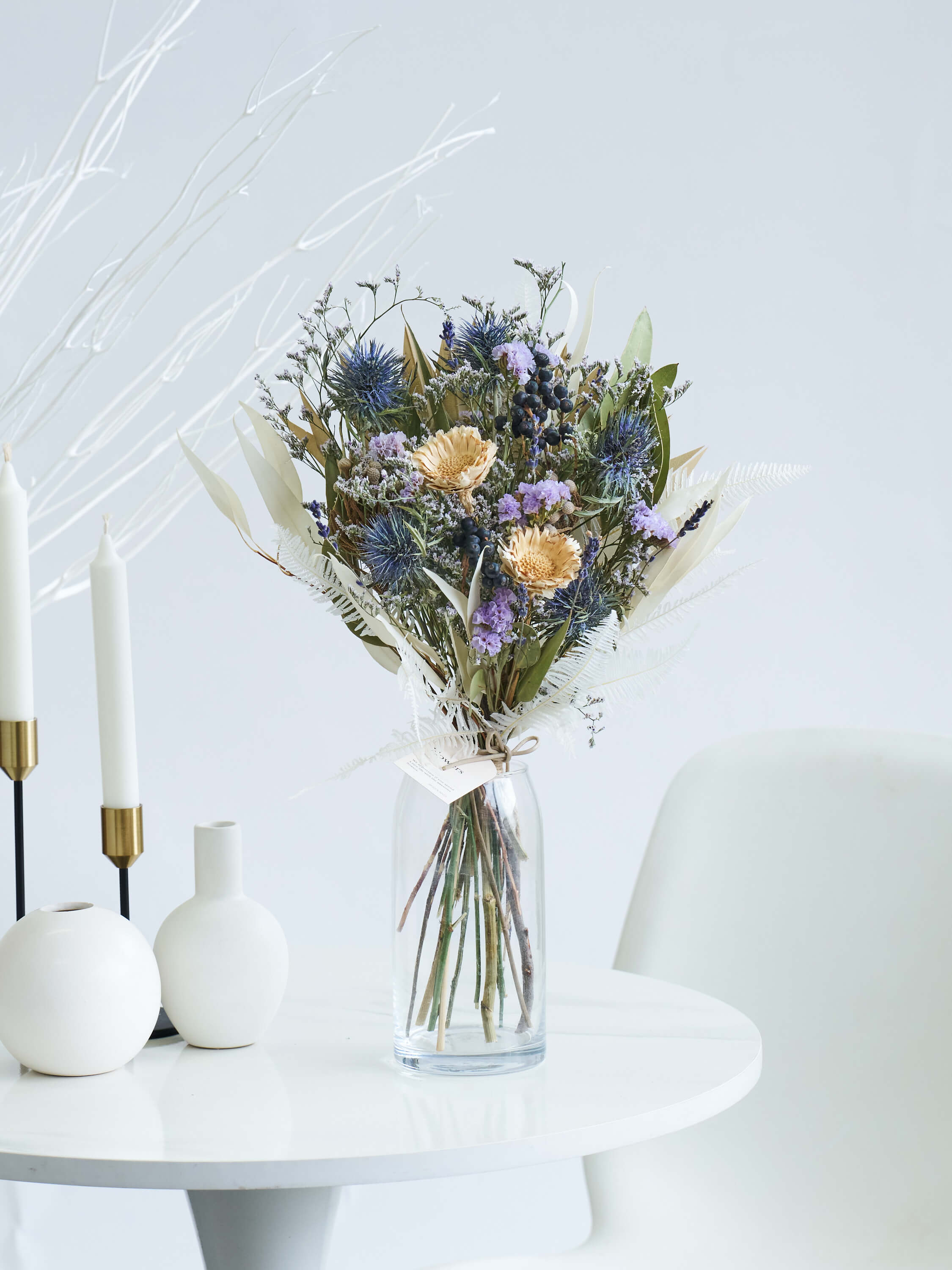 【花瓶に飾れる】ドライフラワーの花束 M - ブルー -