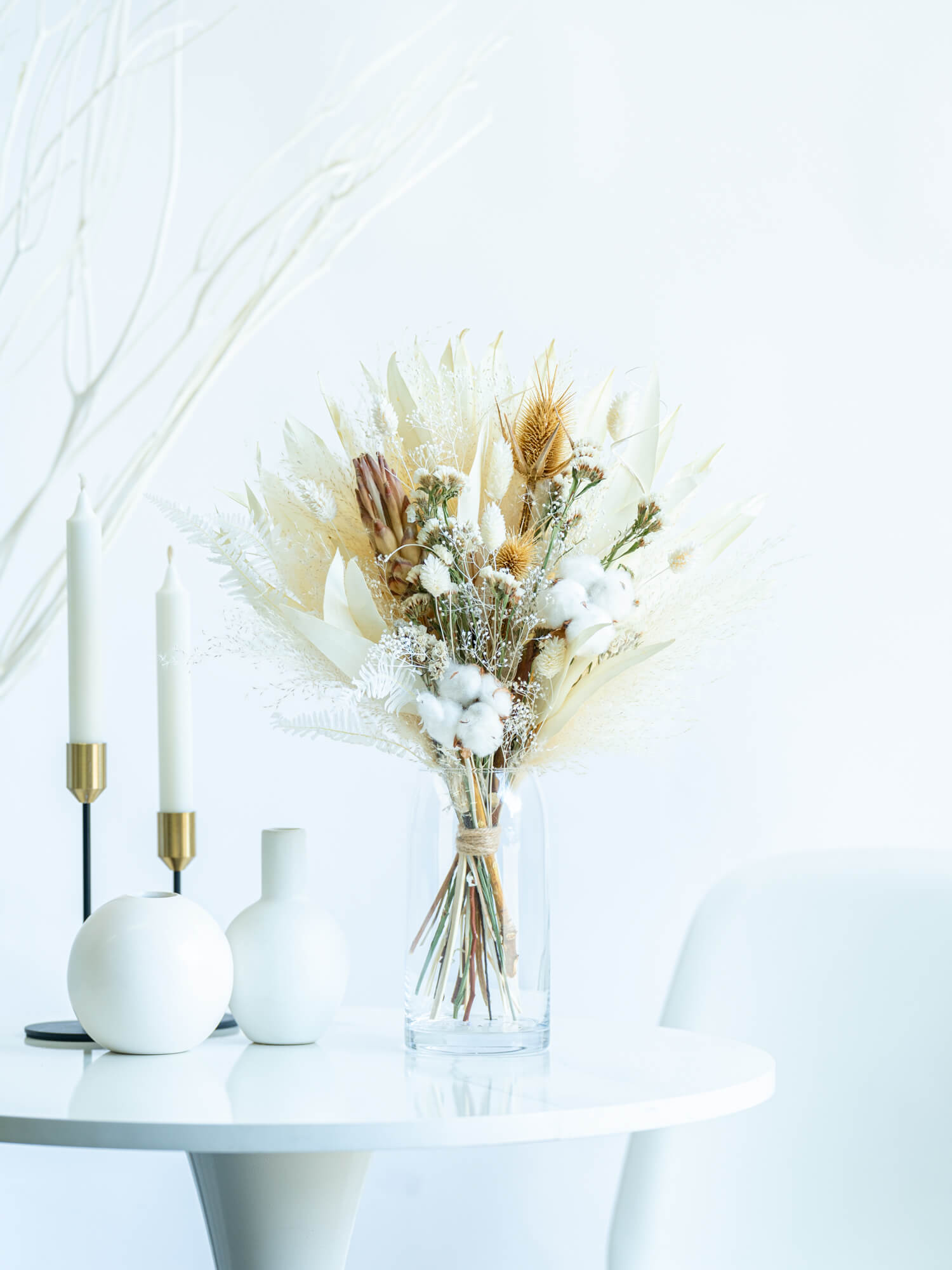 【花瓶に飾れる】ドライフラワーの花束 M - ベージュ -