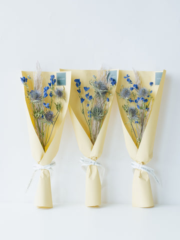 【送別・お祝いなどに】ドライフラワーミニラッピング - Blue3束セット -
