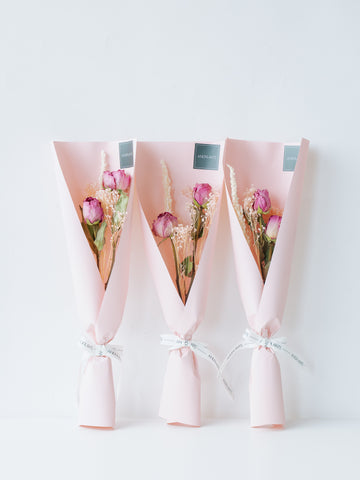 【送別・お祝いなどに】ドライフラワーミニラッピング - Pink3束セット -