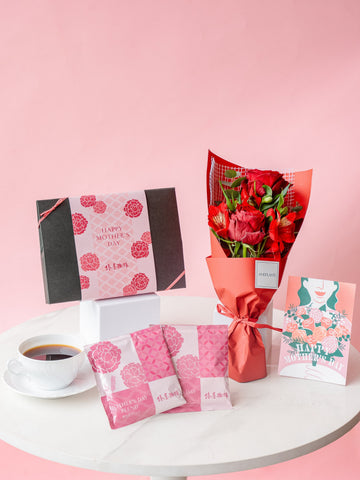 【母の日】椿屋珈琲「ドリップパック（6パック）」とバラの2輪ブーケのセット