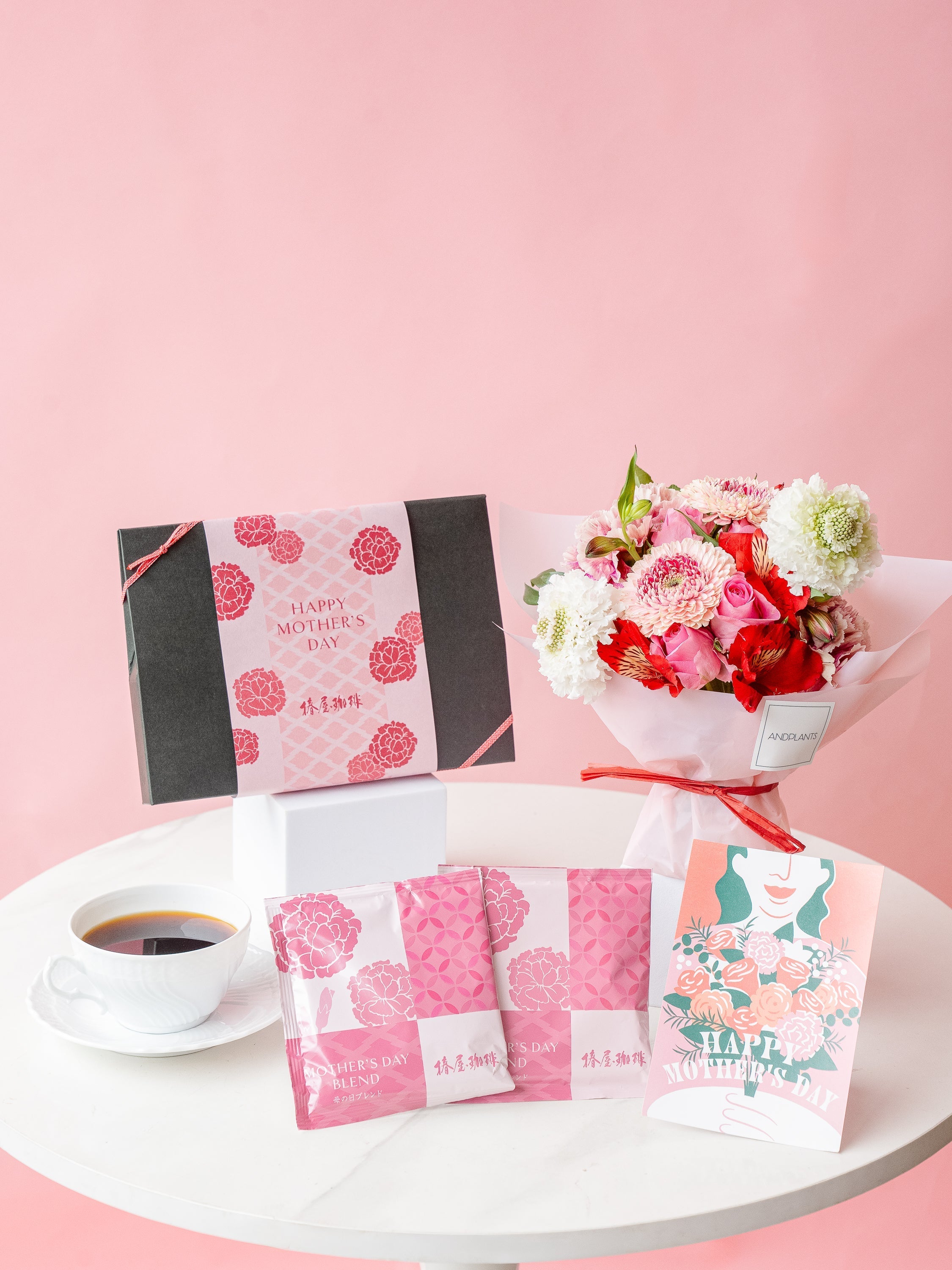 【母の日】椿屋珈琲「ドリップパック（6パック）」とそのまま飾れる花束のセット