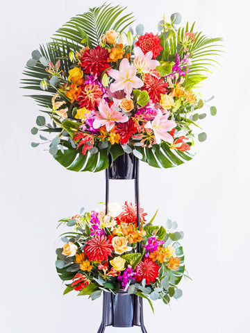 【ボリュームアップ】季節のおまかせスタンド花 2段 - ミックス -