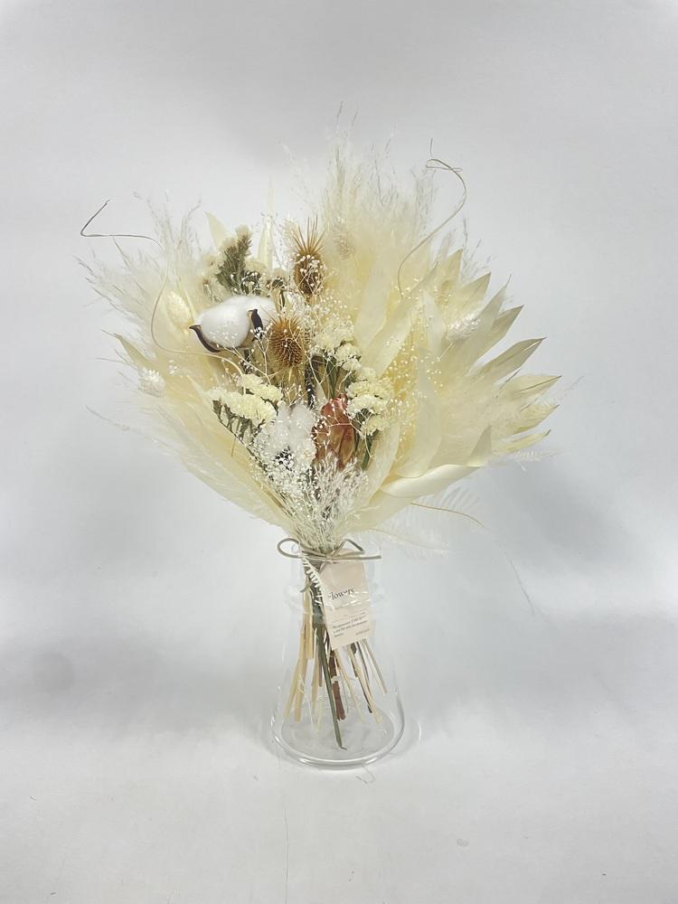 【花瓶に飾れる】ドライフラワーの花束 M - ベージュ -