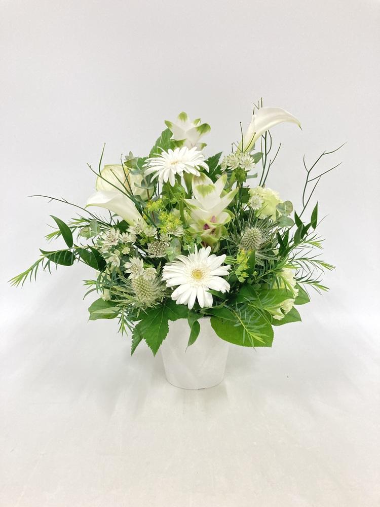 季節のおまかせ生花アレンジ M - グリーン&ホワイト -