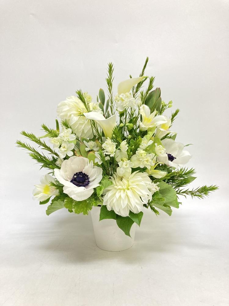 季節のおまかせ生花アレンジ M - グリーン&ホワイト -