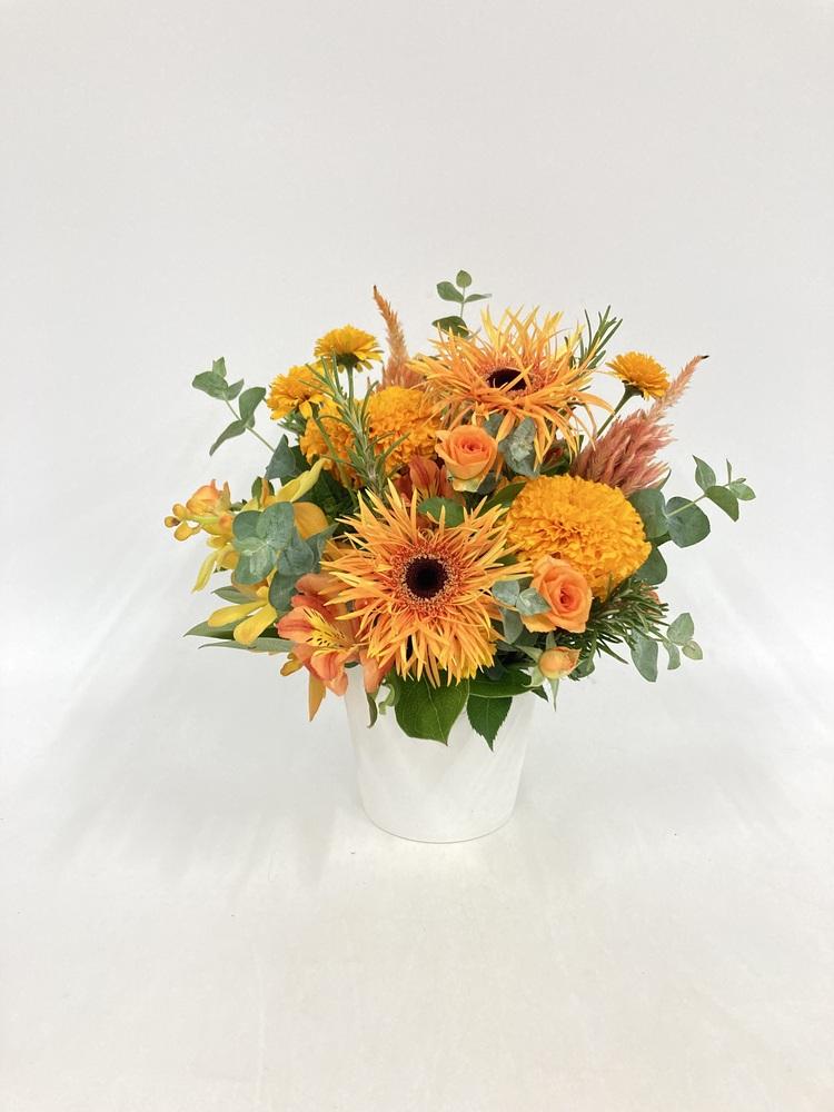 季節のおまかせ生花アレンジ S - オレンジ -