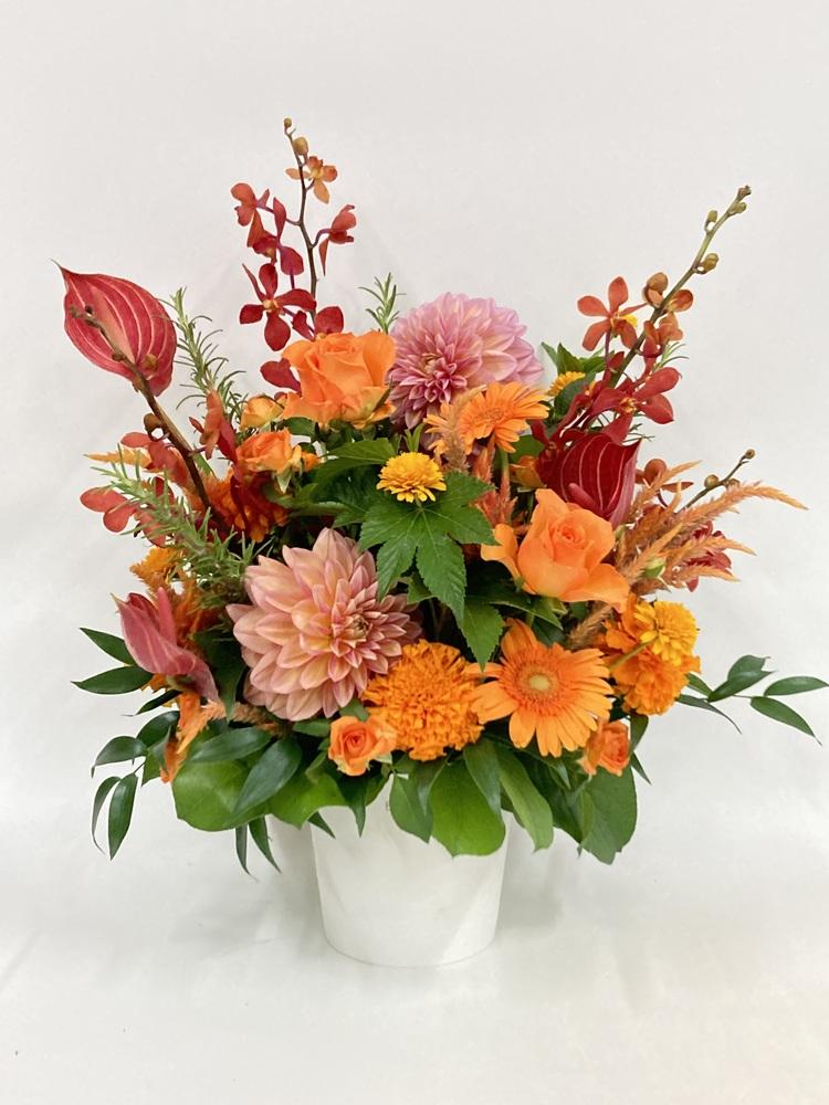 季節のおまかせ生花アレンジ L - オレンジ -