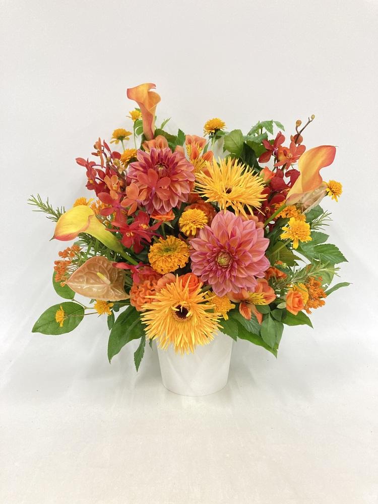 季節のおまかせ生花アレンジ L - オレンジ -