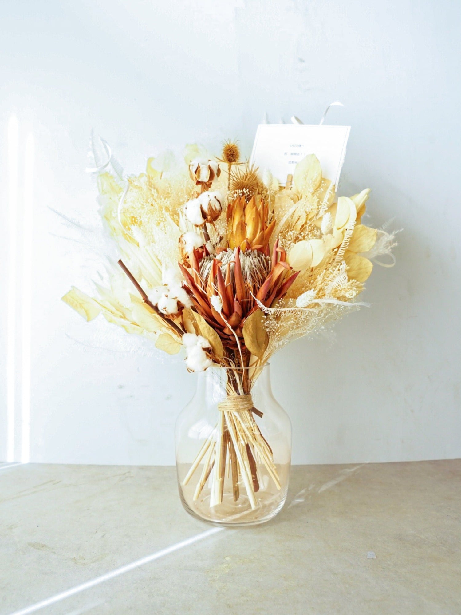 【花瓶に飾れる】ドライフラワーの花束 L - ベージュ -