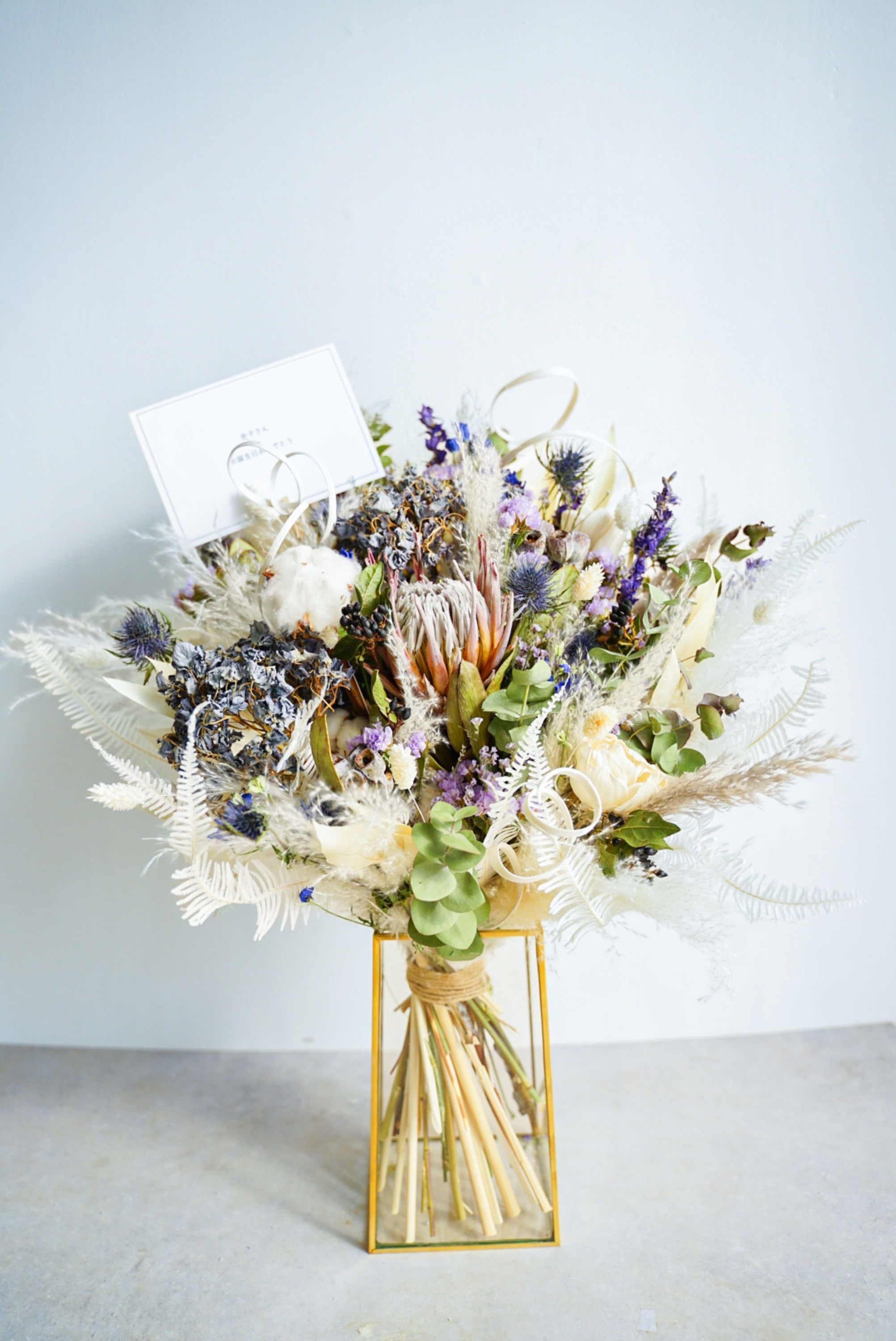 【花瓶に飾れる】ドライフラワーの花束 L - ブルー -