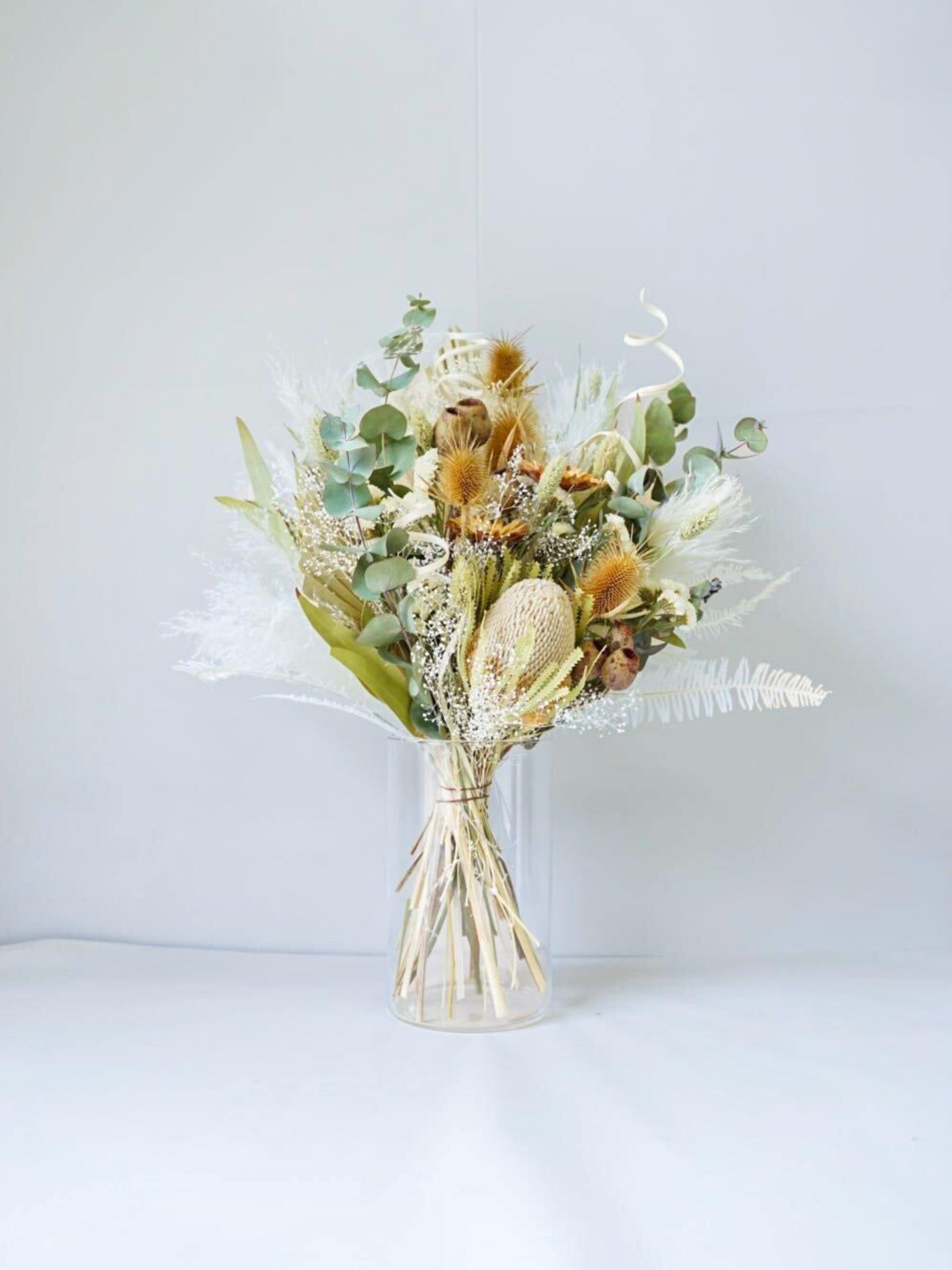 【花瓶に飾れる】ドライフラワーの花束 L - グリーン -