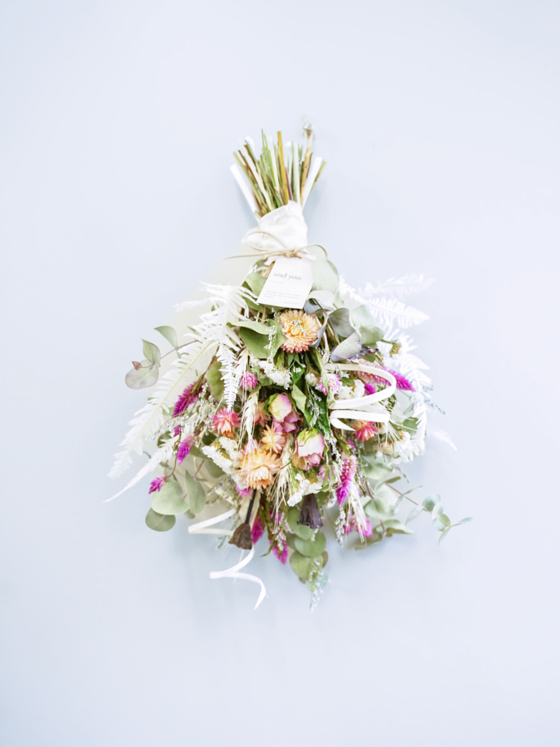 【壁に掛ける】ドライフラワーのスワッグ - ピンク -