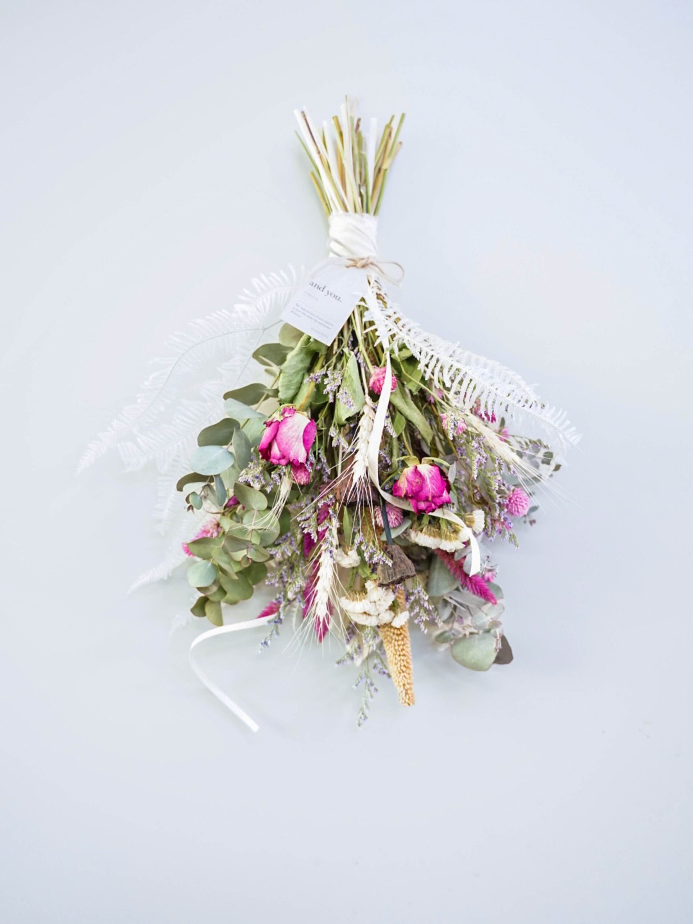 【壁に掛ける】ドライフラワーのスワッグ - ピンク -