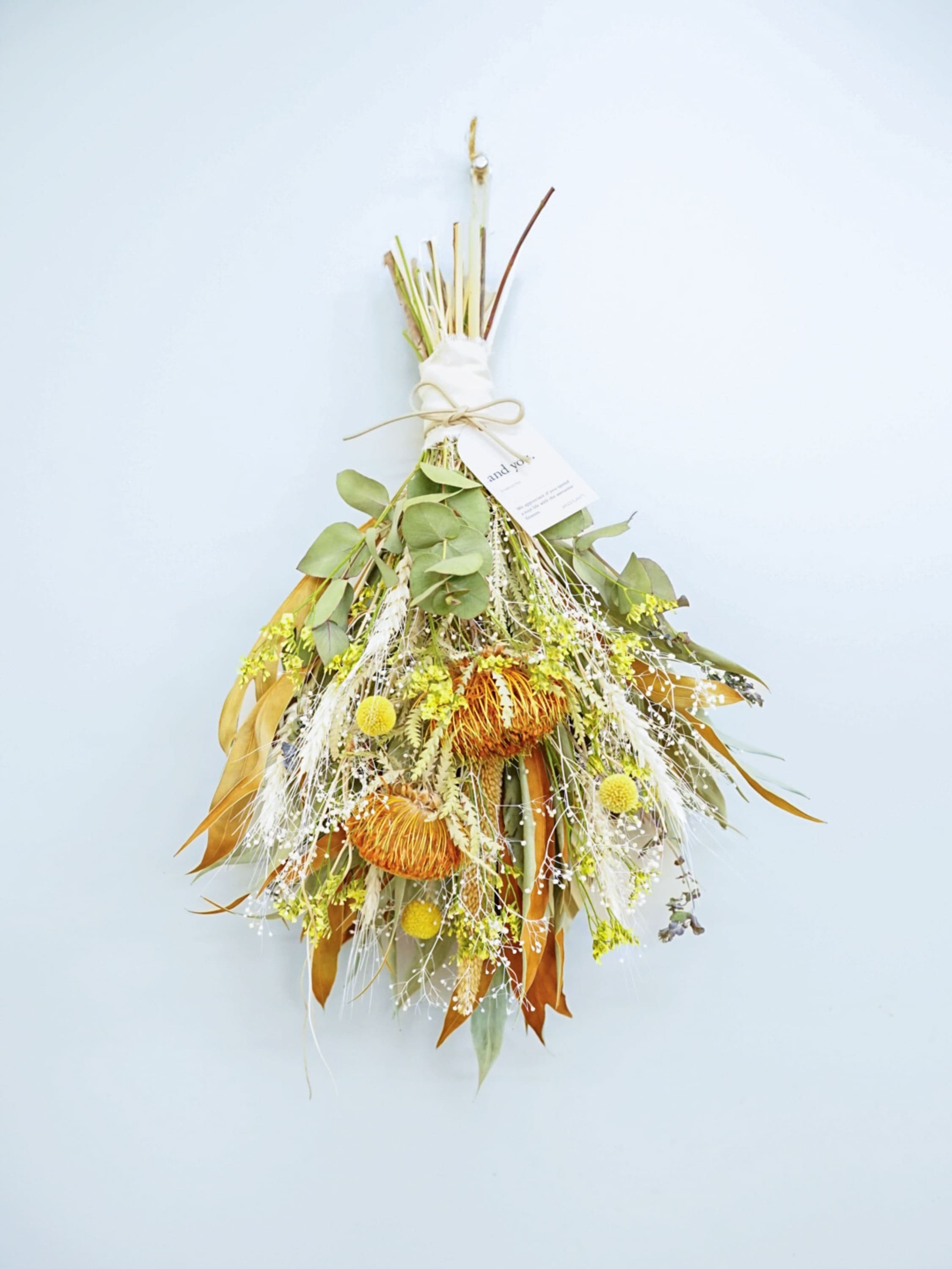【壁に掛ける】ドライフラワーのスワッグ - イエロー -