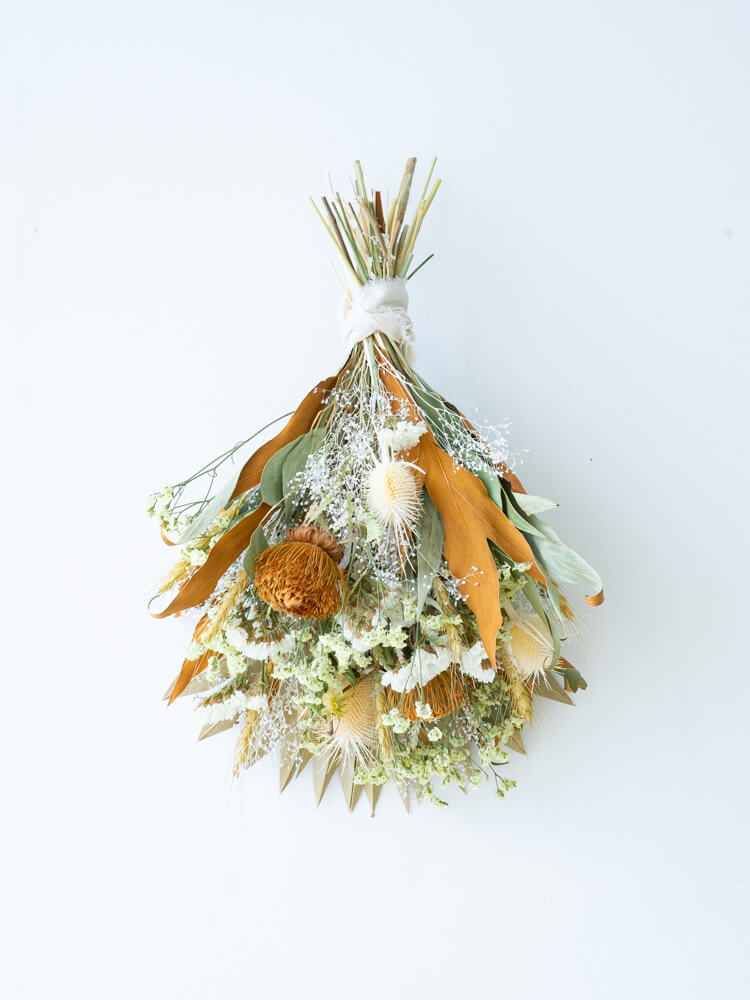 【壁に掛ける】ドライフラワーのスワッグ - イエロー -