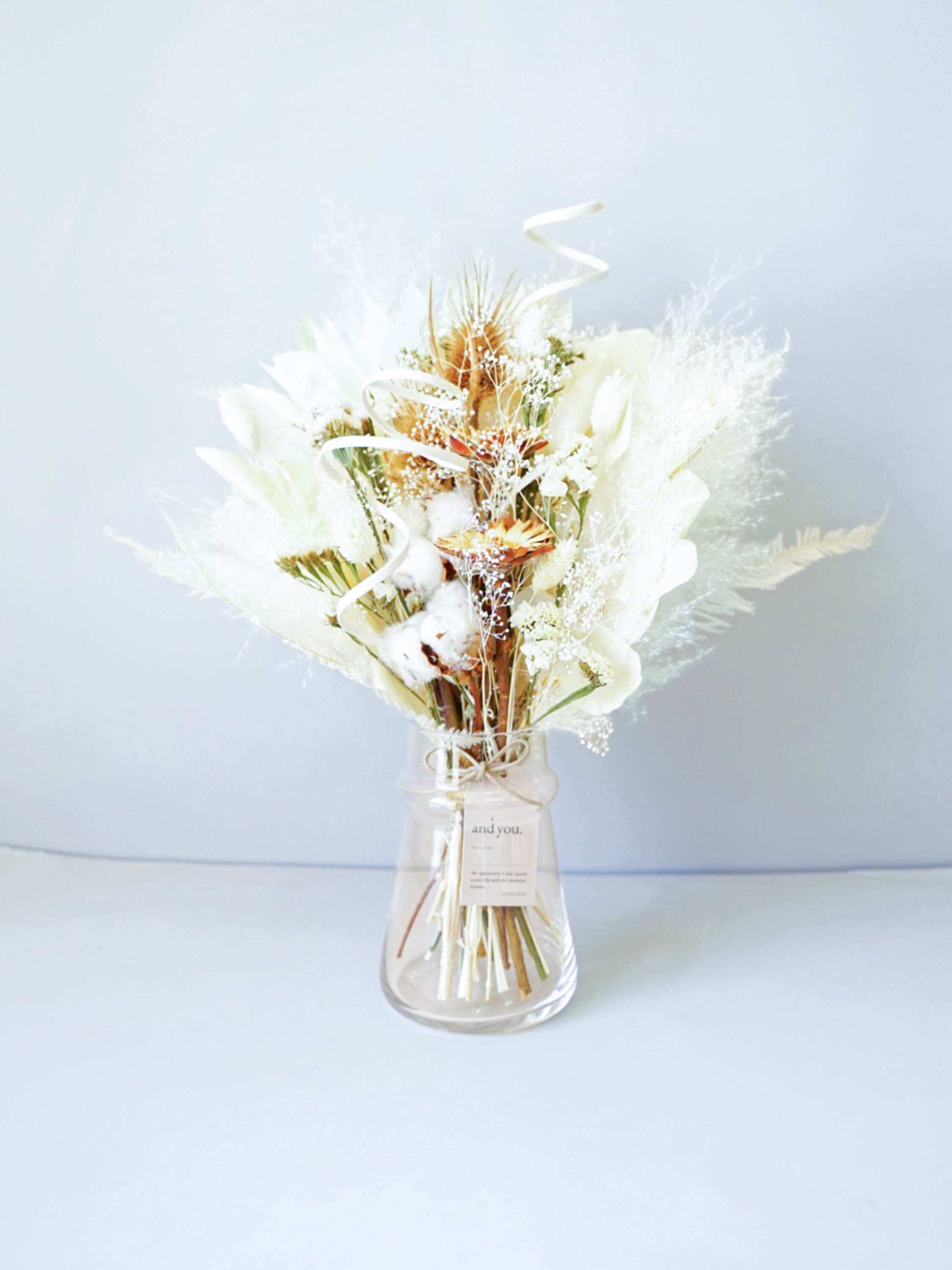 【花瓶に飾れる】ドライフラワーの花束 M - ベージュ -