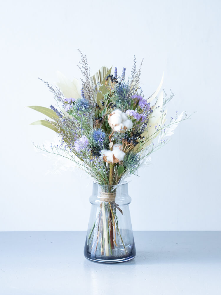 【花瓶に飾れる】ドライフラワーの花束 M - ブルー -