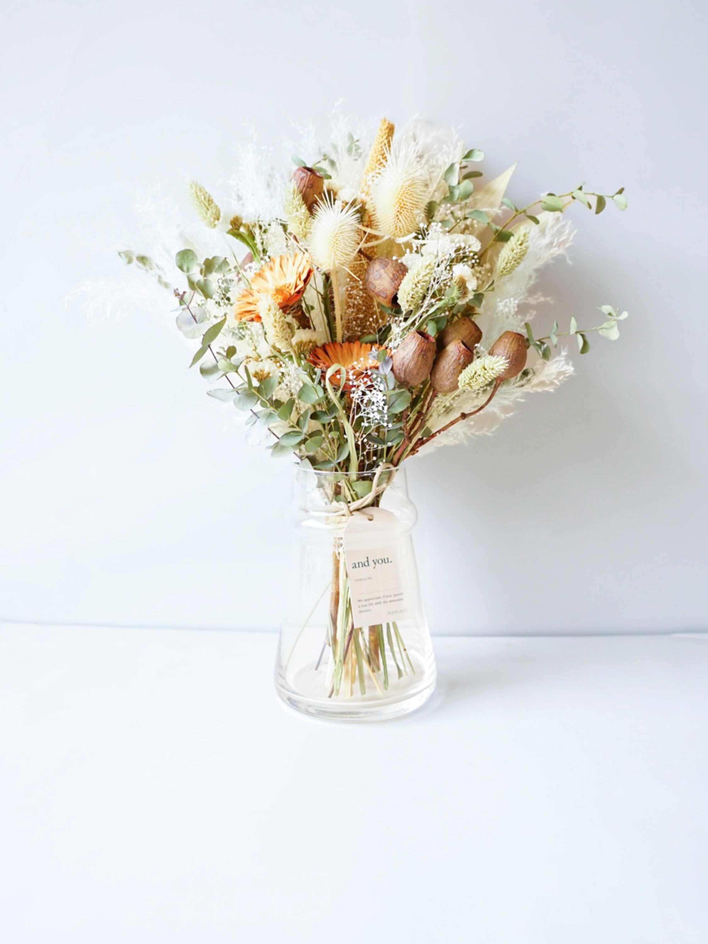 【花瓶に飾れる】ドライフラワーの花束 M - グリーン -