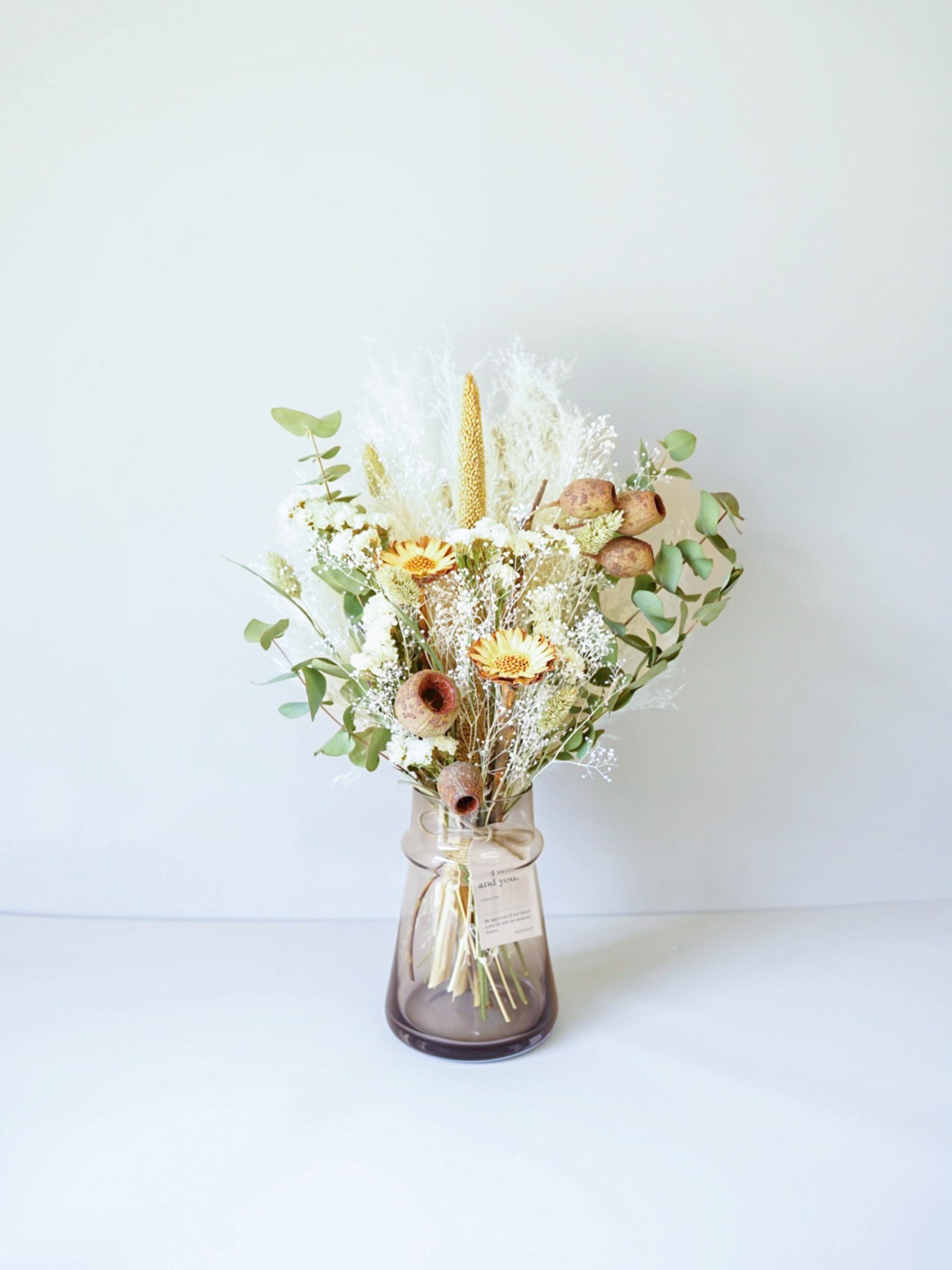 【花瓶に飾れる】ドライフラワーの花束 M - グリーン -