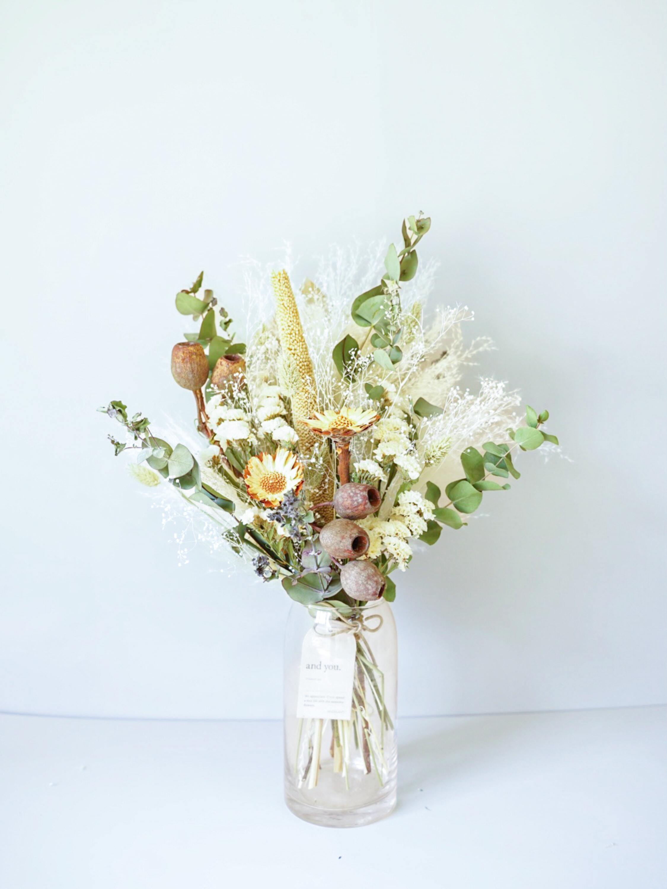 【花瓶に飾れる】ドライフラワーの花束 M - グリーン -