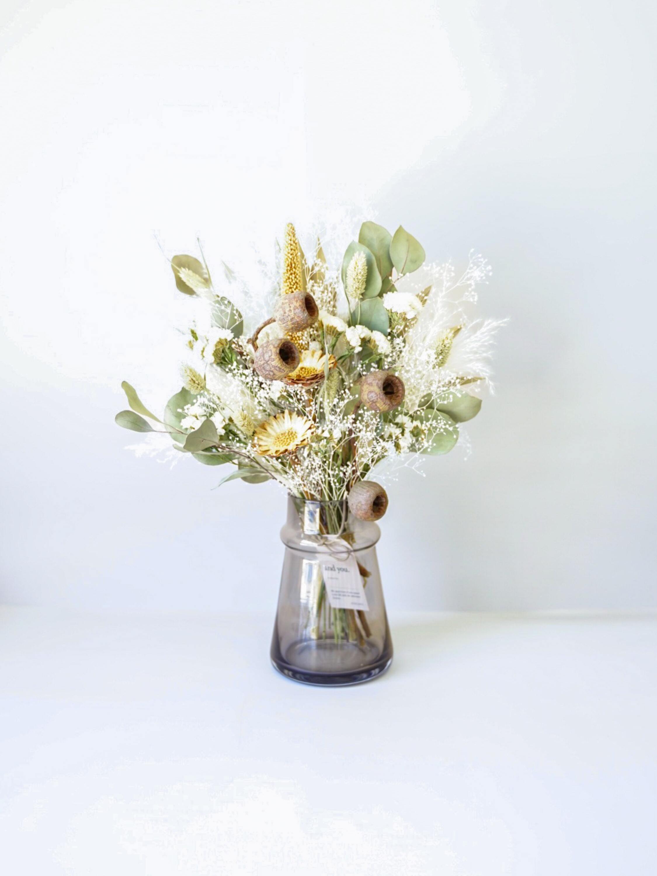 【花瓶に飾れる】ドライフラワーの花束 M - グリーン -
