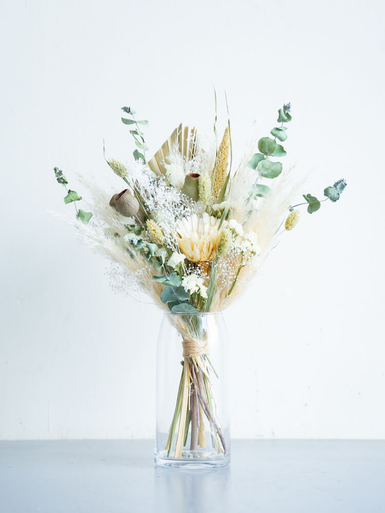 【花瓶に飾れる】ドライフラワーの花束 M - グリーン -