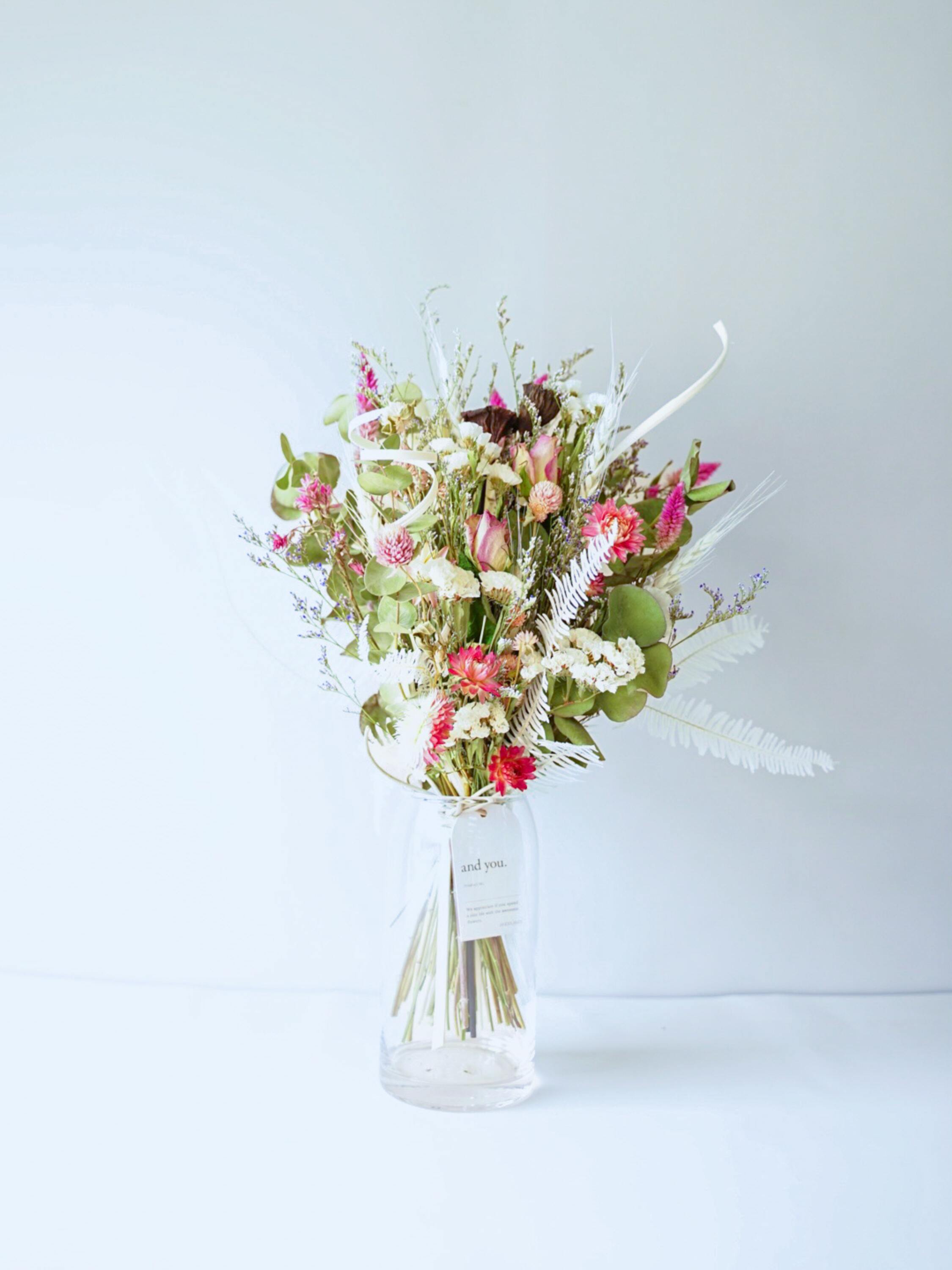 【花瓶に飾れる】ドライフラワーの花束 M - ピンク -