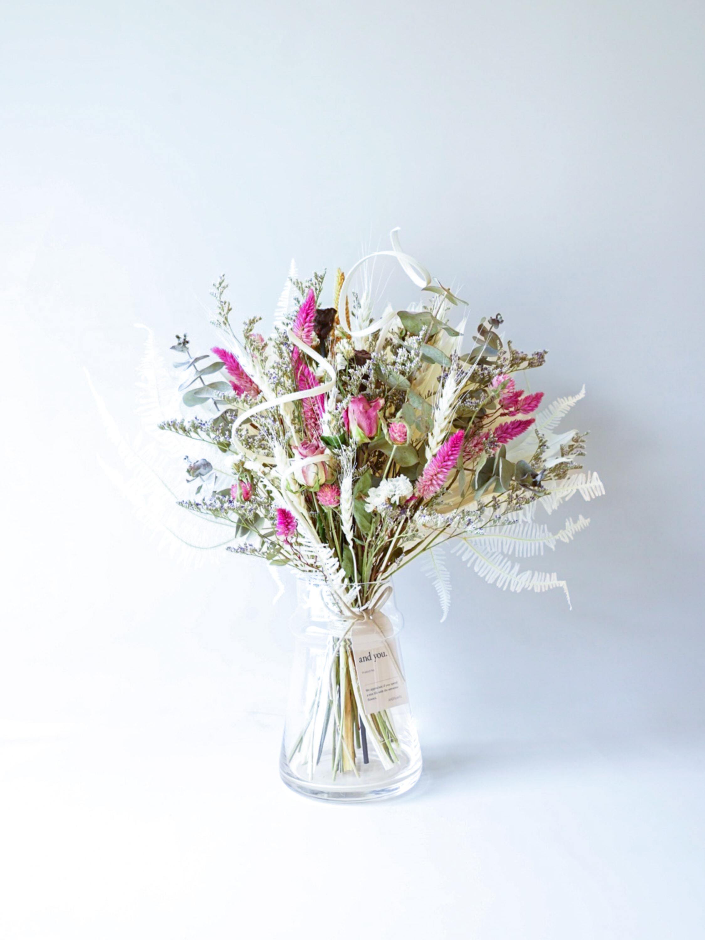 【花瓶に飾れる】ドライフラワーの花束 M - ピンク -