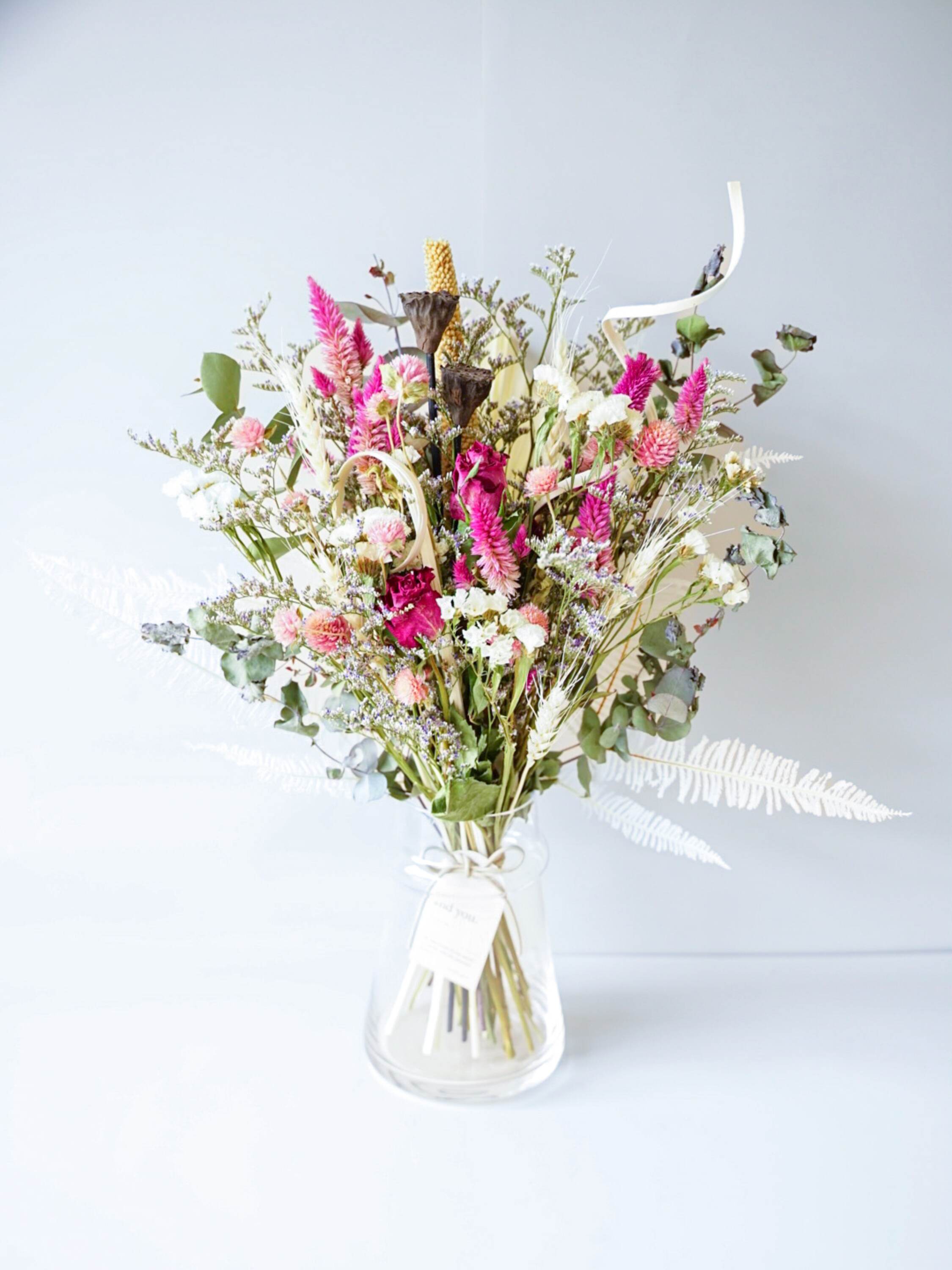 【花瓶に飾れる】ドライフラワーの花束 M - ピンク -