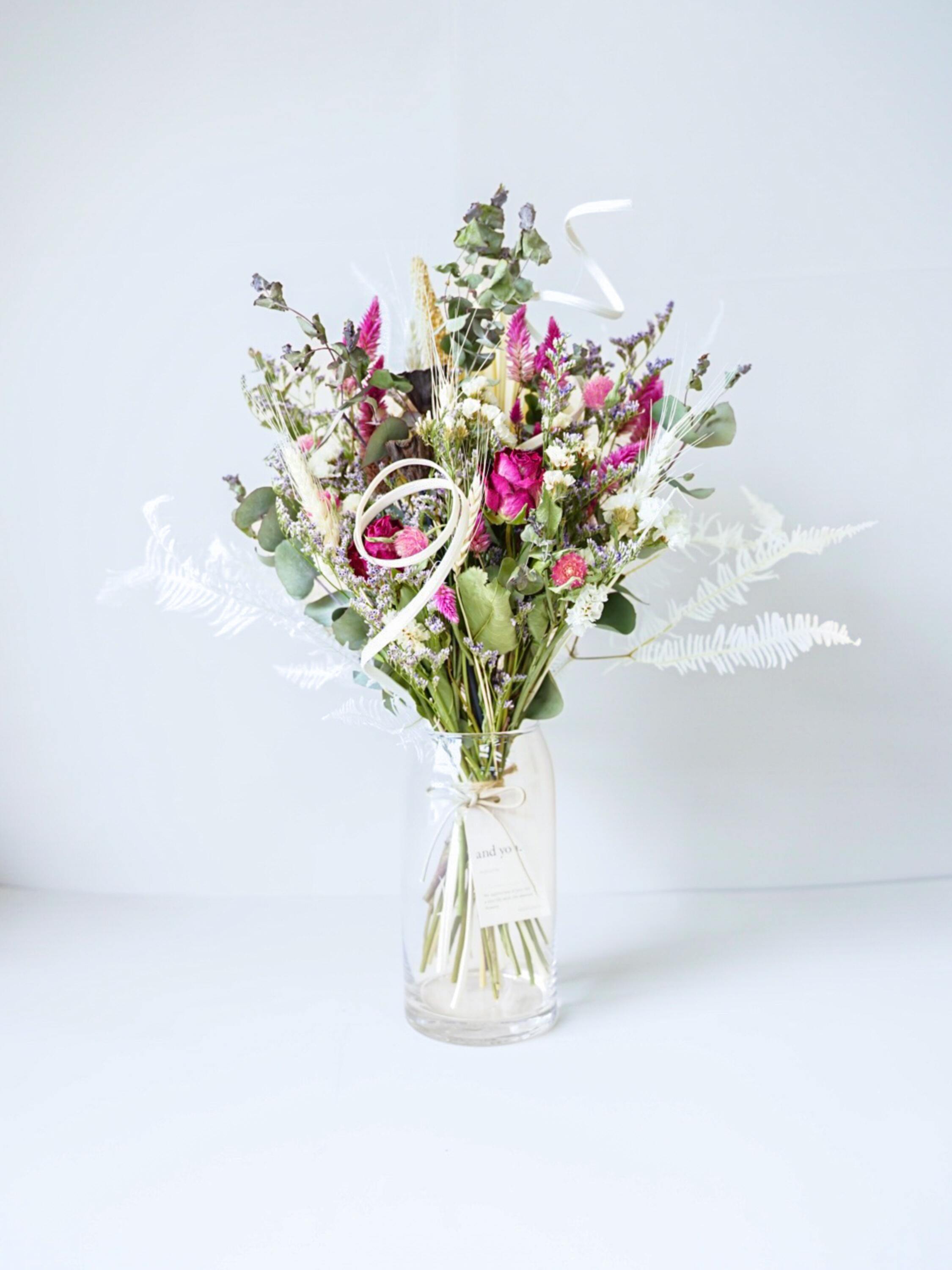 【花瓶に飾れる】ドライフラワーの花束 M - ピンク -