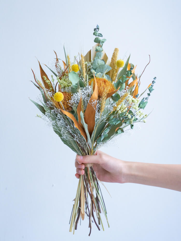 【花瓶に飾れる】ドライフラワーの花束  M - イエロー -