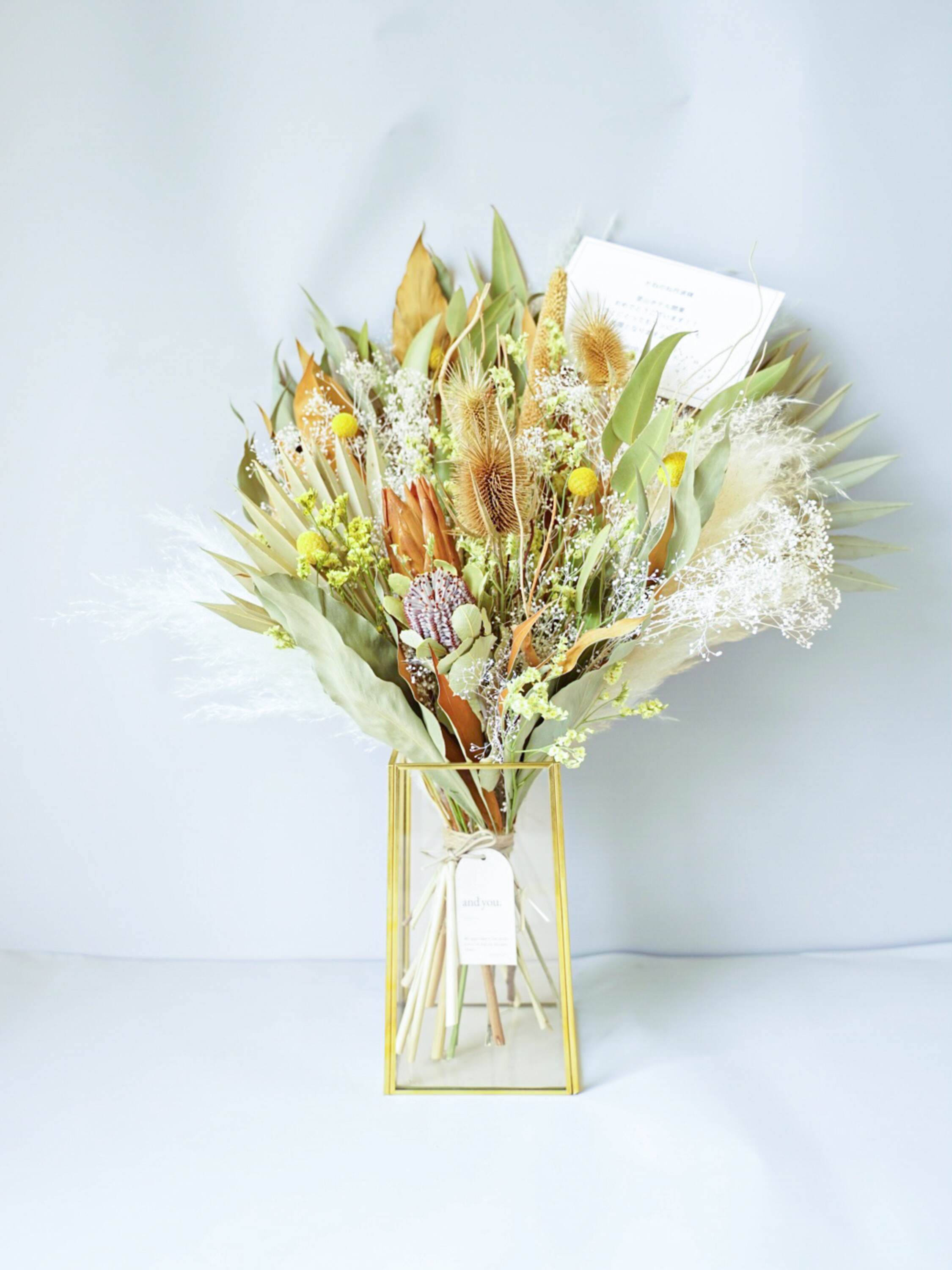 【花瓶に飾れる】ドライフラワーの花束 L - イエロー -