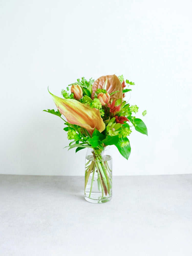 【誕生日ギフト】フローリストにおまかせ 季節の花束 M - オレンジ -