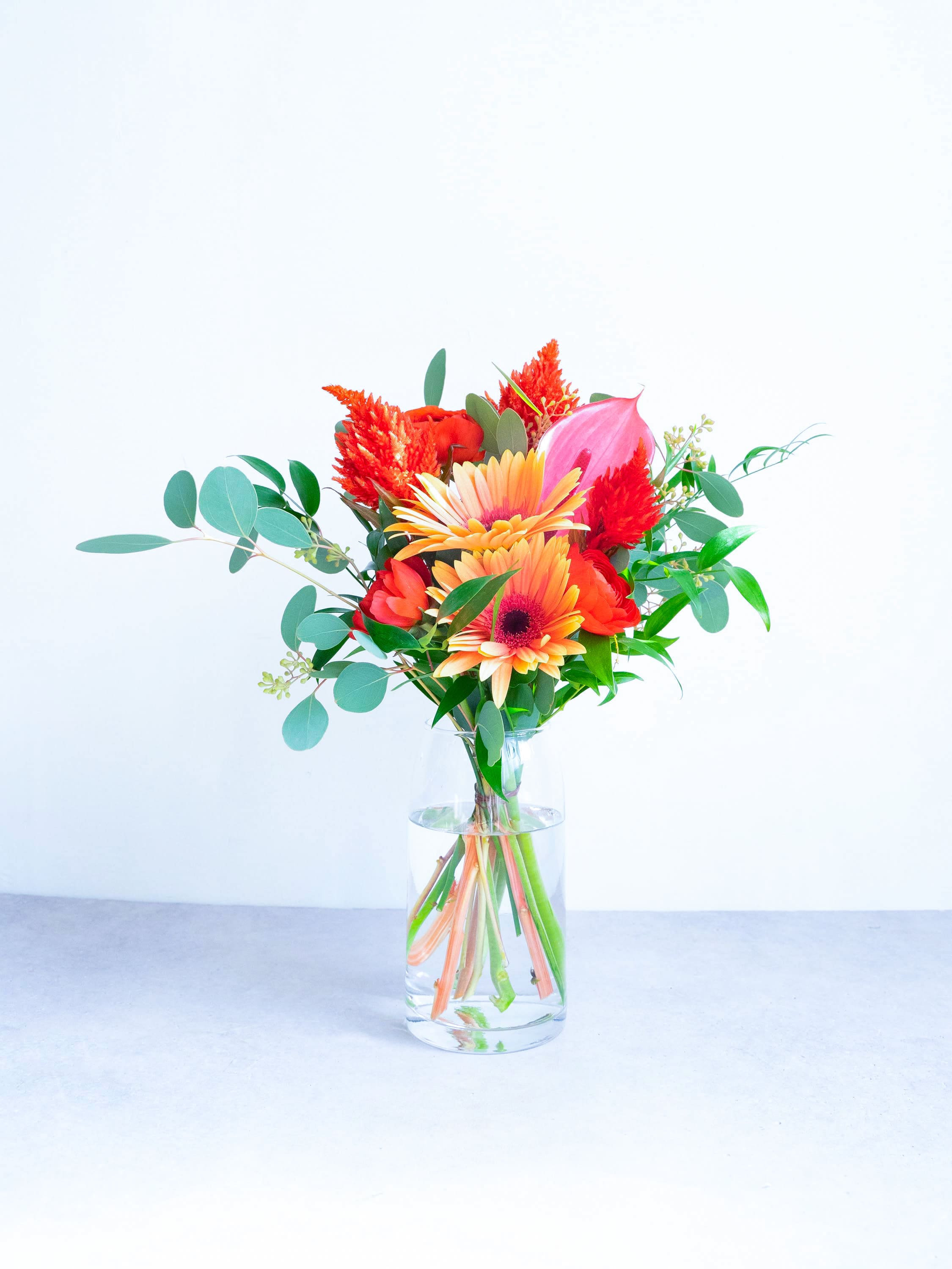 【誕生日ギフト】 フローリストにおまかせ 季節の花束 M - レッド -