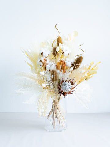【花瓶に飾れる】ドライフラワーの花束 L - ベージュ -